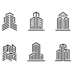 Fototapeta premium Modern Real Estate Building Icons Set, Minimalist Urban Architecture Logos