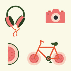 National Watermelon Day Vector Set – Flat Summer Icons, Food Truck, Characters, Patterns, and Funny Creative Illustrations in Solid Colors for Stickers, Posters, and T-Shirts
