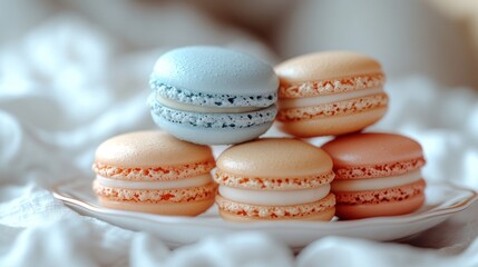 Obraz premium Delicate, pastel-colored macarons on a plate