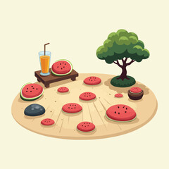 National Watermelon Day Vector Set – Flat Summer Icons, Food Truck, Characters, Patterns, and Funny Creative Illustrations in Solid Colors for Stickers, Posters, and T-Shirts