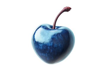 Glossy Blue Stylized Cherry isolated on transparent background.