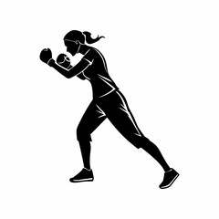 Silhouette of female boxer in fighting stance