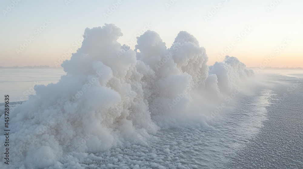Poster frost formations creating unusual cloudlike structures during winter time