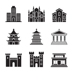 Fototapeta premium Modern Real Estate Building Icons Set, Minimalist Urban Architecture Logos