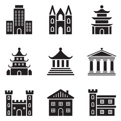 Modern Real Estate Building Icons Set, Minimalist Urban Architecture Logos