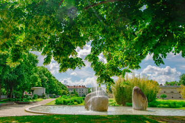 Day in Klenzepark Ingolstadt with Castle and Fortress Wall