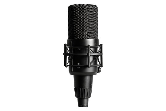 Black studio broadcast microphone isolated on transparent background.