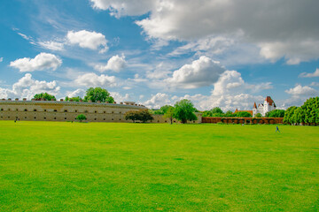 Day in Klenzepark Ingolstadt with Castle and Fortress Wall