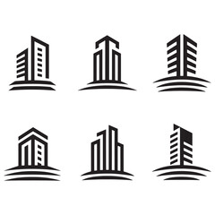 Obraz premium Modern Real Estate Building Icons Set, Minimalist Urban Architecture Logos