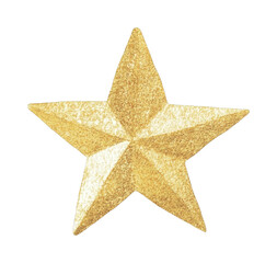 Golden textured star with reflective surface on solid background, cut out - stock png.