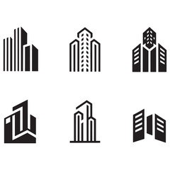 Fototapeta premium Modern Real Estate Building Icons Set, Minimalist Urban Architecture Logos