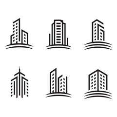 Obraz premium Modern Real Estate Building Icons Set, Minimalist Urban Architecture Logos