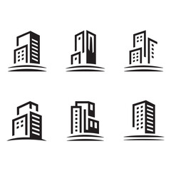 Obraz premium Modern Real Estate Building Icons Set, Minimalist Urban Architecture Logos