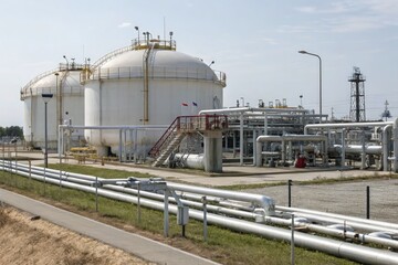 Obraz premium AI-Generated Illustration of Natural Gas Storage Tanks and Pipelines
