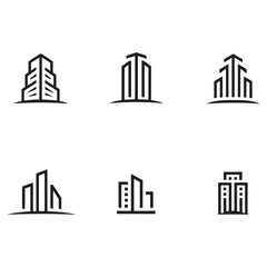 Fototapeta premium Modern Real Estate Building Icons Set, Minimalist Urban Architecture Logos