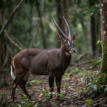 Saola Standing in a Lush Forest Environment During the Day Generative AI