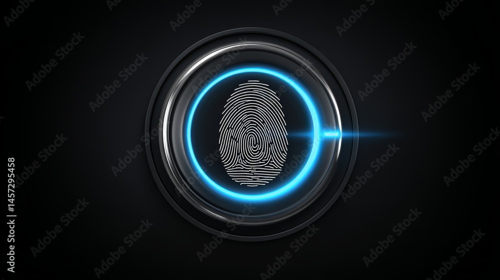 Poster fingerprint biometric authentication button. digital security concept