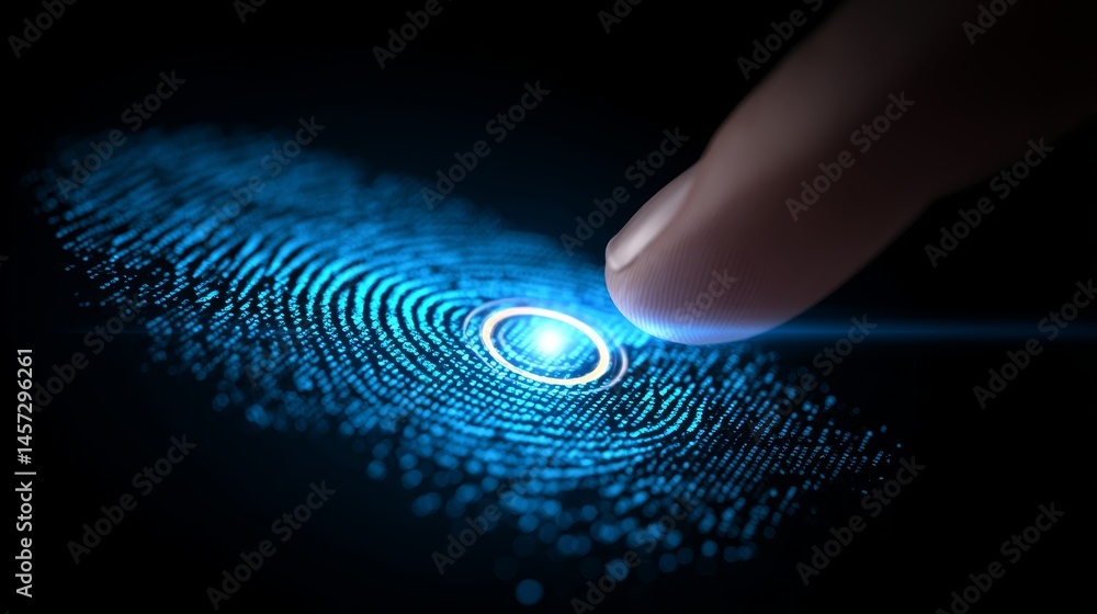 Poster fingerprint biometric authentication button. digital security concept