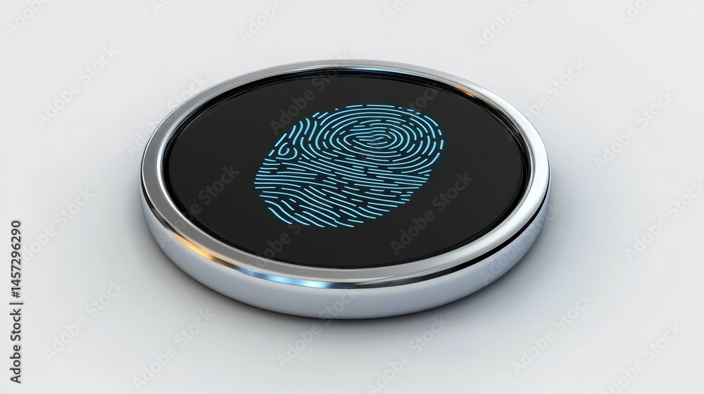 Poster fingerprint biometric authentication button. digital security concept