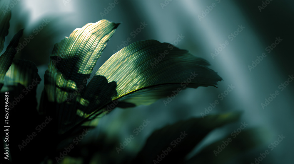 Poster hazy tropic folio shadow overlay with soft lighting.