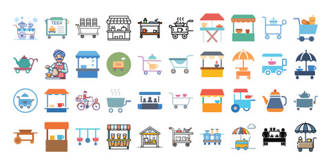 Fototapeta premium Tea Stall / Tea Cart PNG or Vector Icon Bundle – 40 Designs with Transparent Background