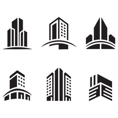Fototapeta premium Modern Real Estate Building Icons Set, Minimalist Urban Architecture Logos
