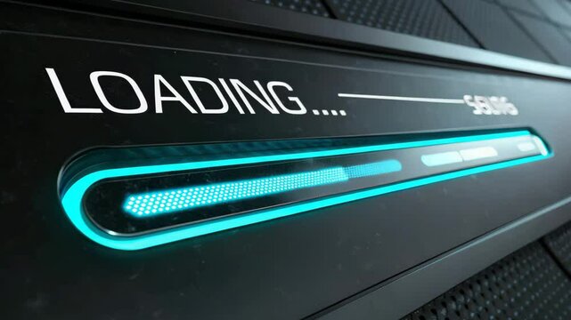 A futuristic loading screen with glowing blue accents and a sleek design, suggesting a technology or gaming interface.