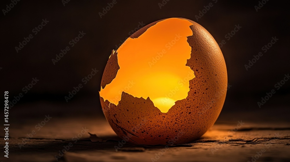 Poster a cracked eggshell illuminated with glowing warm light from within