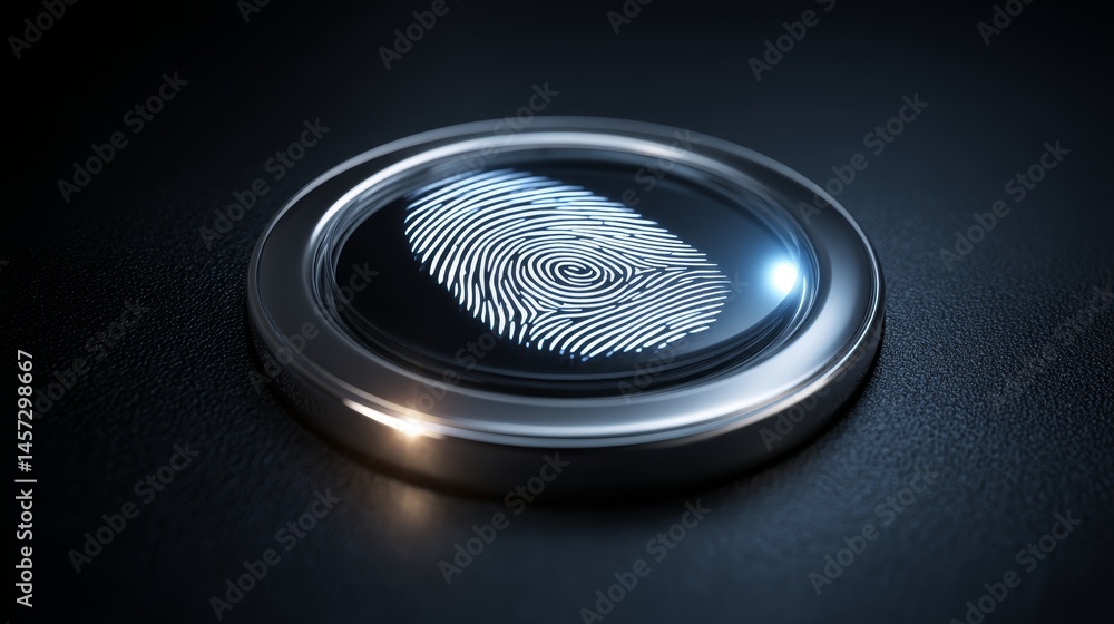Poster fingerprint biometric authentication button. digital security concept
