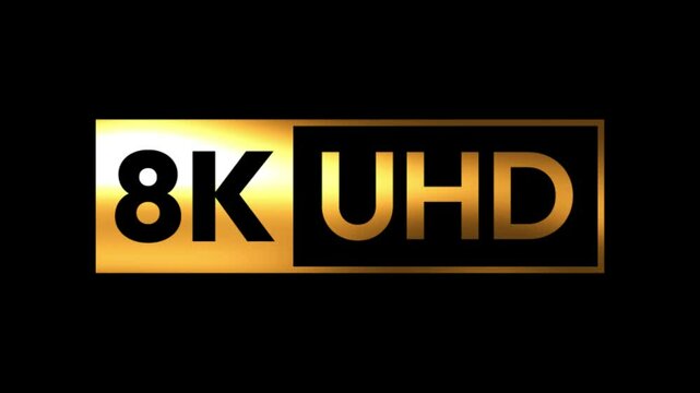 8K Ultra HD Resolution icons or  Logo Animation Gold Edition, Elite Display Format Label Loop for High-End Visual Content