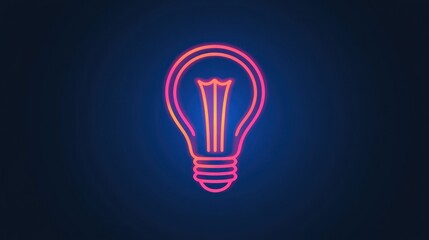 Glowing neon light bulb icon on dark blue backdrop, an idea symbol