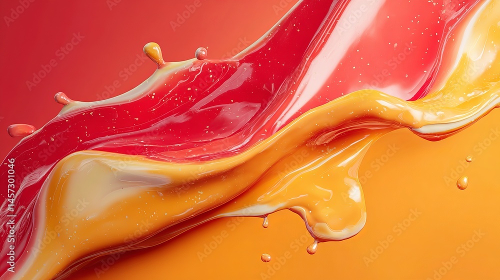 Poster abstract red and orange liquid splash dynamic flowing design wave paint color vivid fluid image styl
