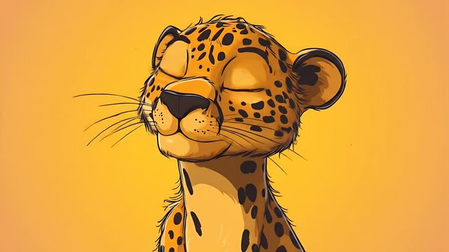Close Up Portrait of a Cute Cartoon Leopard with Detailed Fur Texture on Yellow