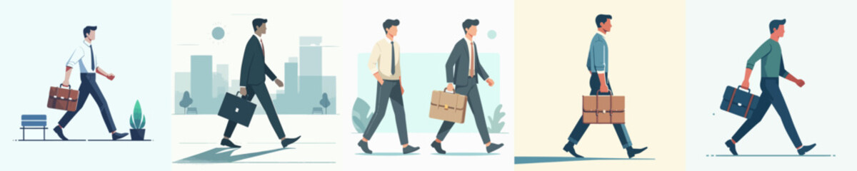 a man is walking while carrying a briefcase style vector flat design
