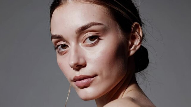 Graceful model poses with elegant backdrop lighting in slow motion beauty shoot