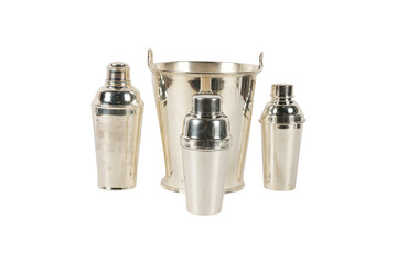 stainless hip flask isolated  French Silverplate Ice Bucket & Three Shakers