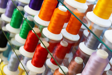 Spools of colored thread for sewing machine