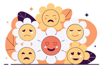 Obraz premium PriRounded petals each with a subtle emoji-style face or icon inside