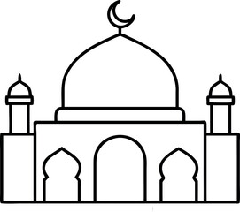Simple Mosque Line Art | Islamic Architecture Outline Drawing.