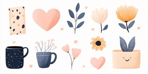 Charming floral and heart illustrations for creative design projects and decor