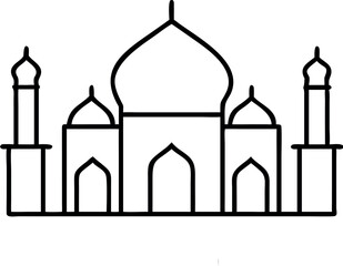 Modern line art mosque architecture illustration minimalist vector. line art vector, outline mosque vector illustration