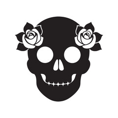 Skull Surrounded By Blooming Blood Red Rose