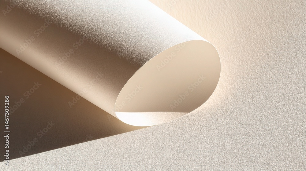 Poster soft cream colored paper mockup with curl and soft shadows