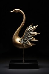 Elegant Golden Swan Trophy on Desk with Open Books and Piano.