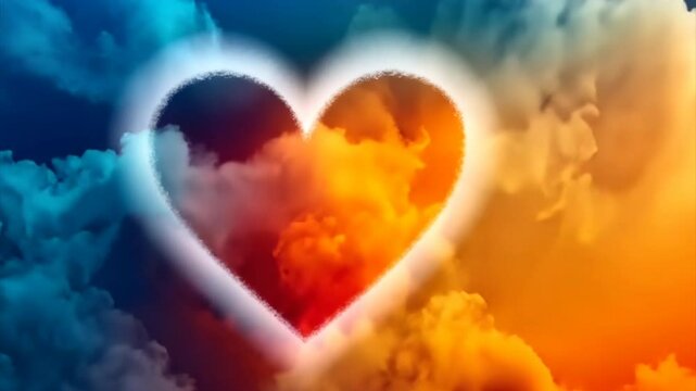 Colourful heart-shaped cloud in the sky. St. Valentine's day love, romance and passion concept