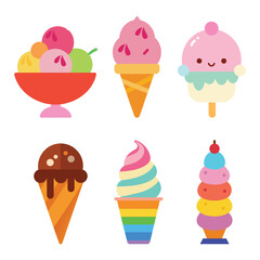 Ice cream cartoon vector set. Summer colorful ice cream sweet and tasty white background vector illustration.