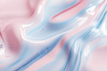 Abstract swirls of light pink and light blue cosmetic product.