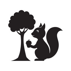 Squirrel Gathering Nuts On Oak Tree