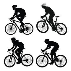 Fototapeta premium vector silhouette set of male cyclist in various biking positions