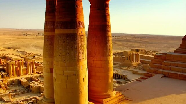 4K Aerial Cinematic View of Karnak Temple at Golden Hour in Luxor